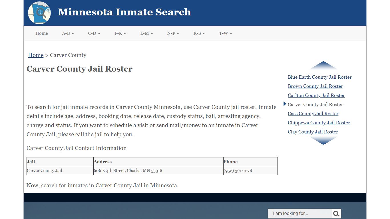 Carver County Jail Roster - Minnesota Inmate Search