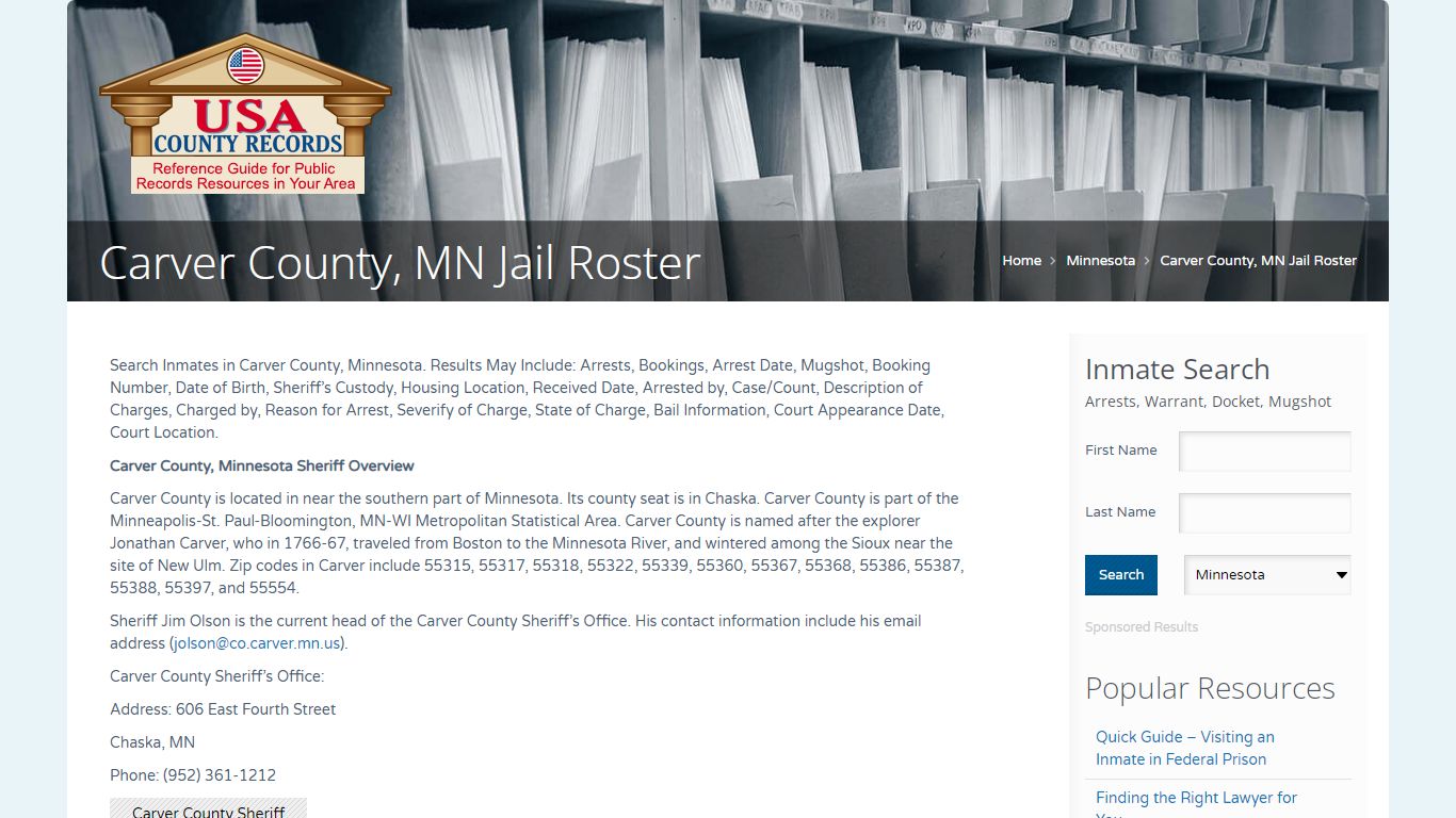 Carver County, MN Jail Roster | Name Search
