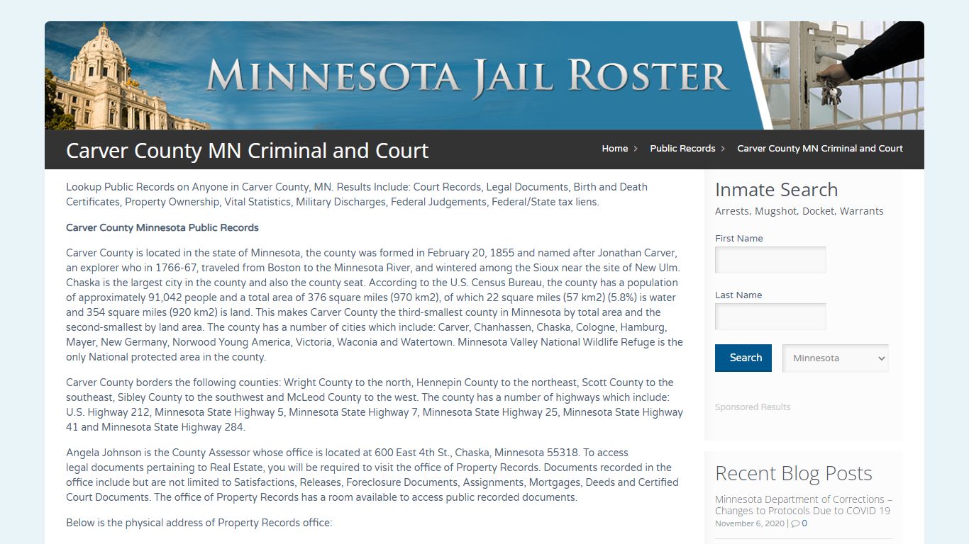 Carver County MN Criminal and Court | Jail Roster Search